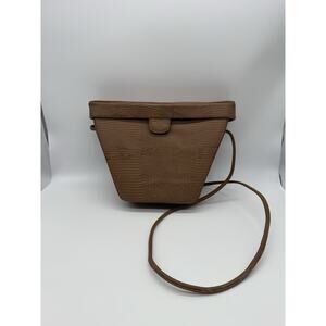 Vintage Fifth Avenue Brown Animal Print Etched Trapeze Handbag Purse